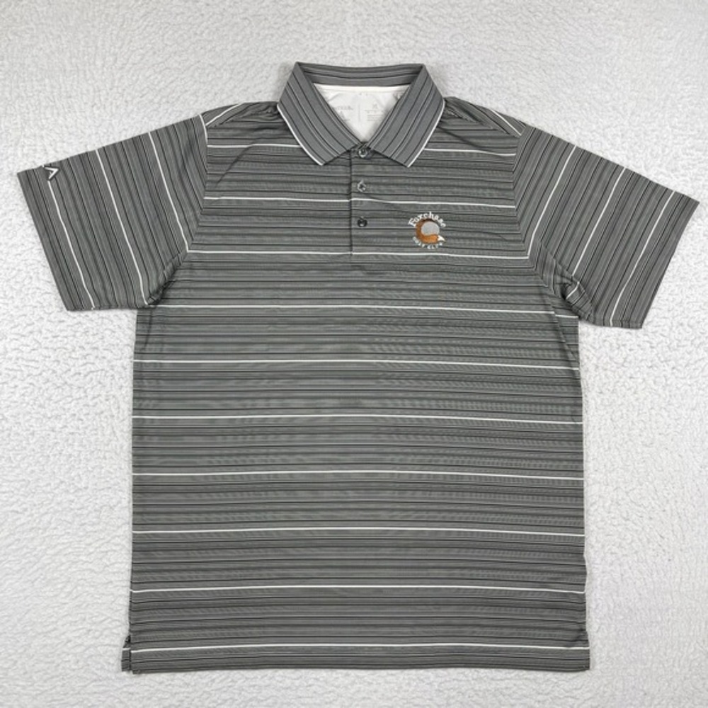 Antigua Polo Shirt Mens XL Grey Striped Foxchase Golf Desert Dry Performance